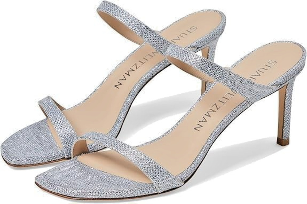 Stuart Weitzman Aleena 75 Silver Metallic Leather Block Heel Sandals 8.5 NIB
